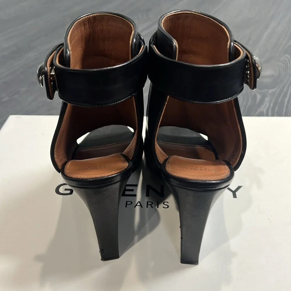 Givenchy Black Leather Wedge Sandals